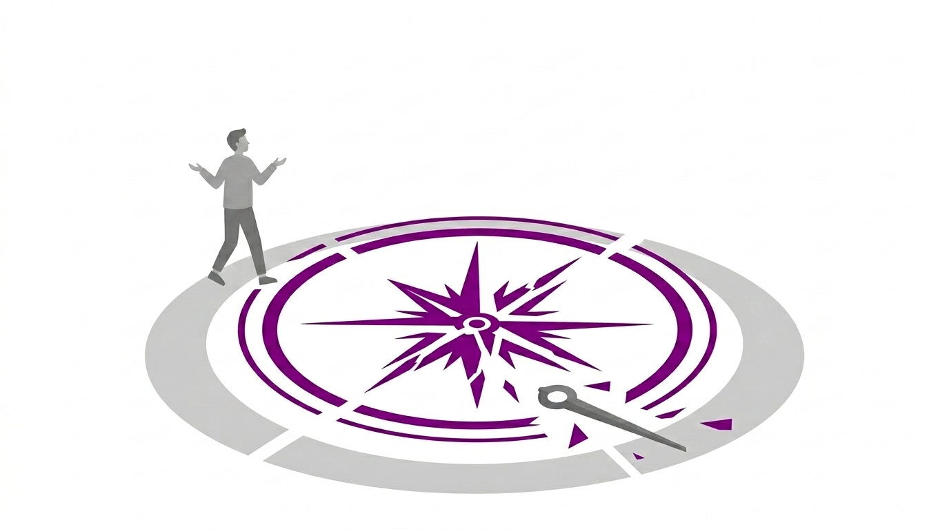 Person on broken compass
